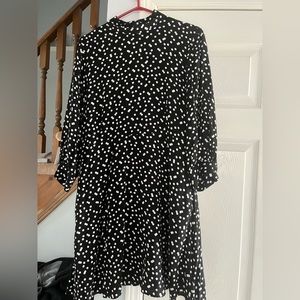 Zara black white polkadot high mock neck skater dress balloon sleeves